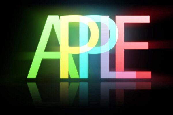 Разноцветный логотип Эппл на чёрном фоне