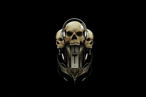 Three evil skulls in headphones