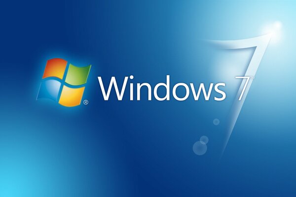 Imagen e inscripción de Windows 7 en el fondo azul
