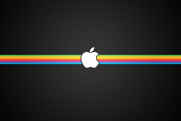 Logo Apple na czarnym tle z tęczą