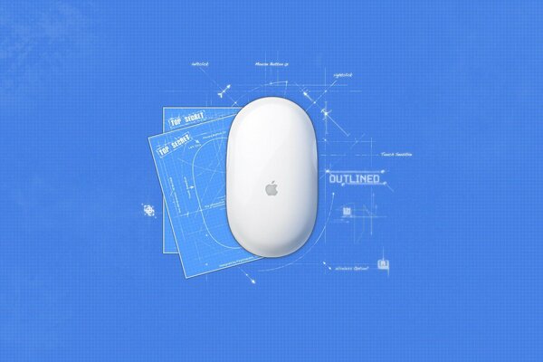 Zeichnung von Apple-Technologie auf blauem Hintergrund