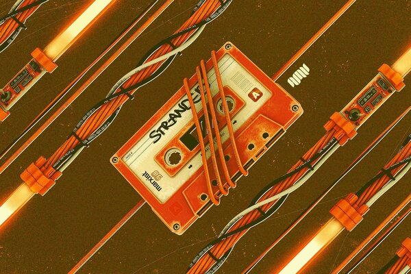 Orange audio cassette with orange wires