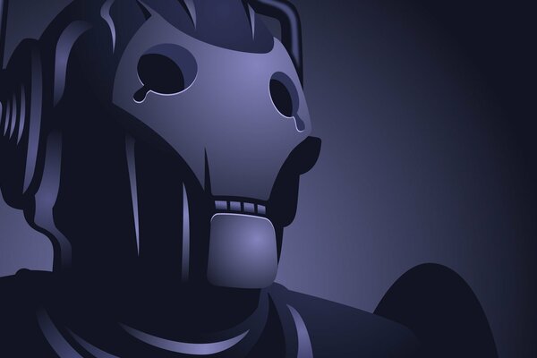 Gray-purple robot with artificial intelligence