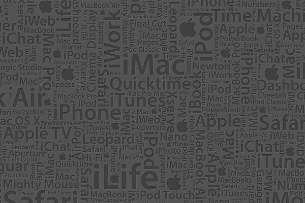 Pared de logotipos de productos de Apple
