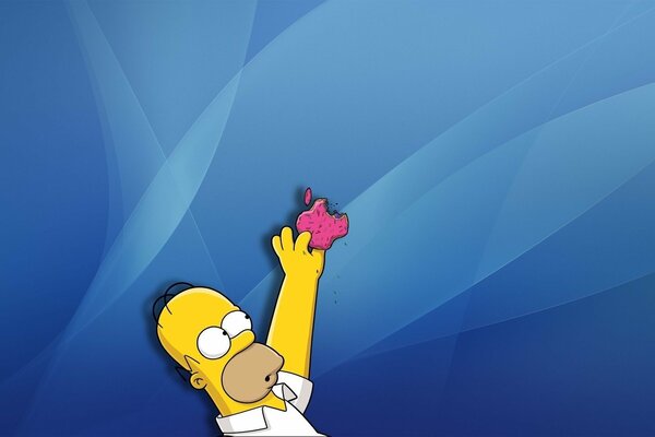 Su uno sfondo blu c è Homer e il cartone animato dei Simpson
