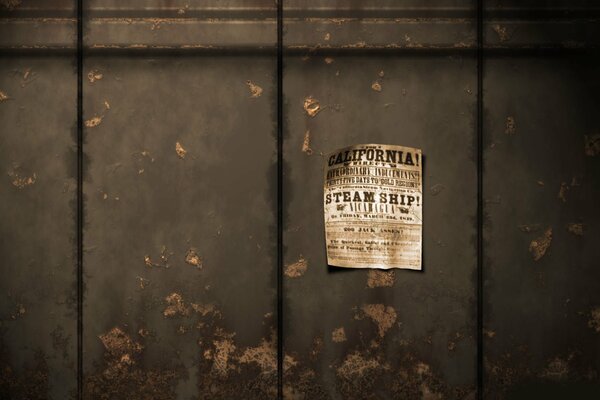 An ad on an old battered board