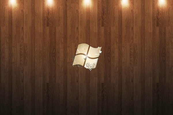Заставка Microsoft Windows на деревянном фоне