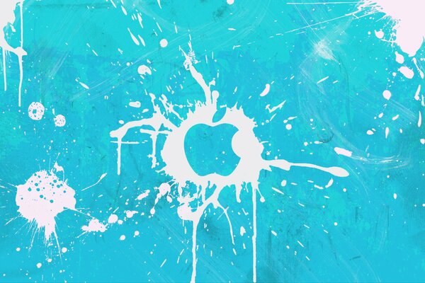 Apple logo in the form of a white blob on a blue background