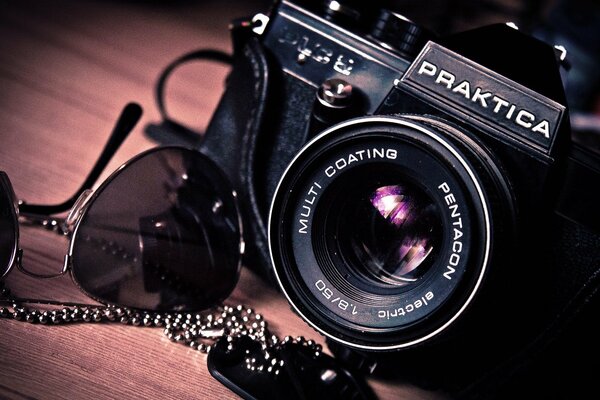 Close-up image of the camera lens on the table