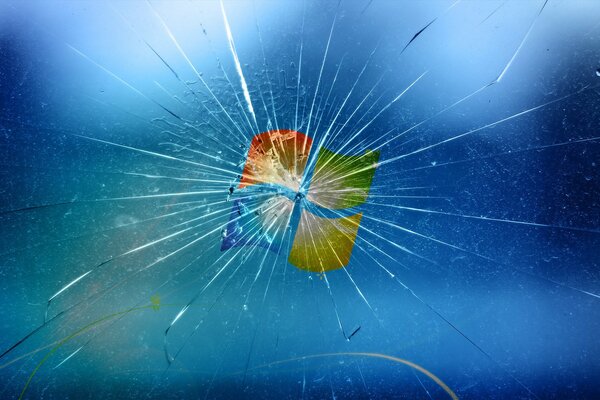 Windows logo background with broken glass