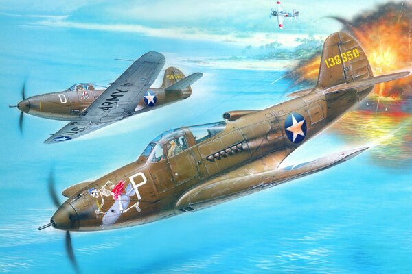 American fighter planes military illustration