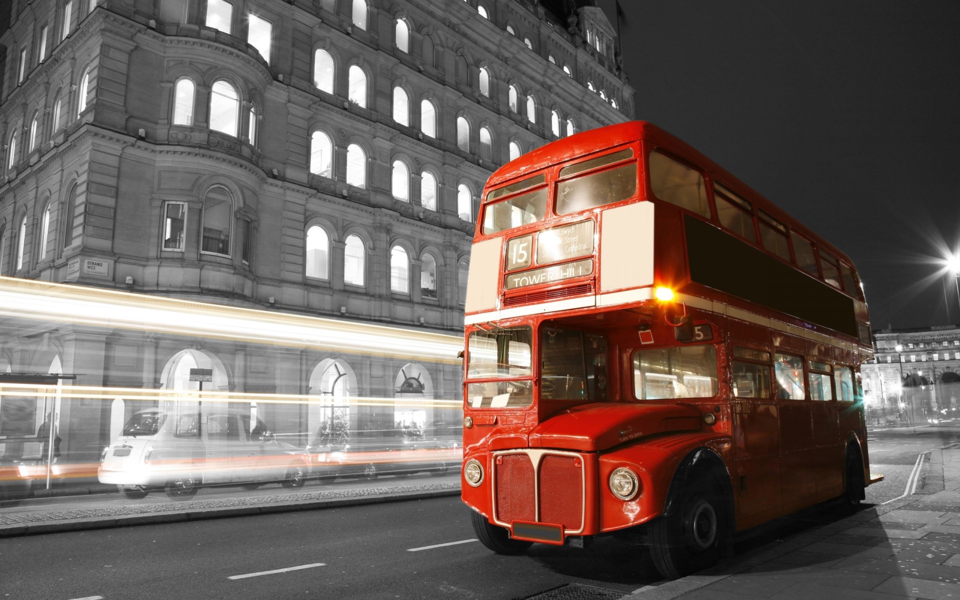 desenfoque carretera calle inglaterra autobús noche londres blanco y negro luces ciudad