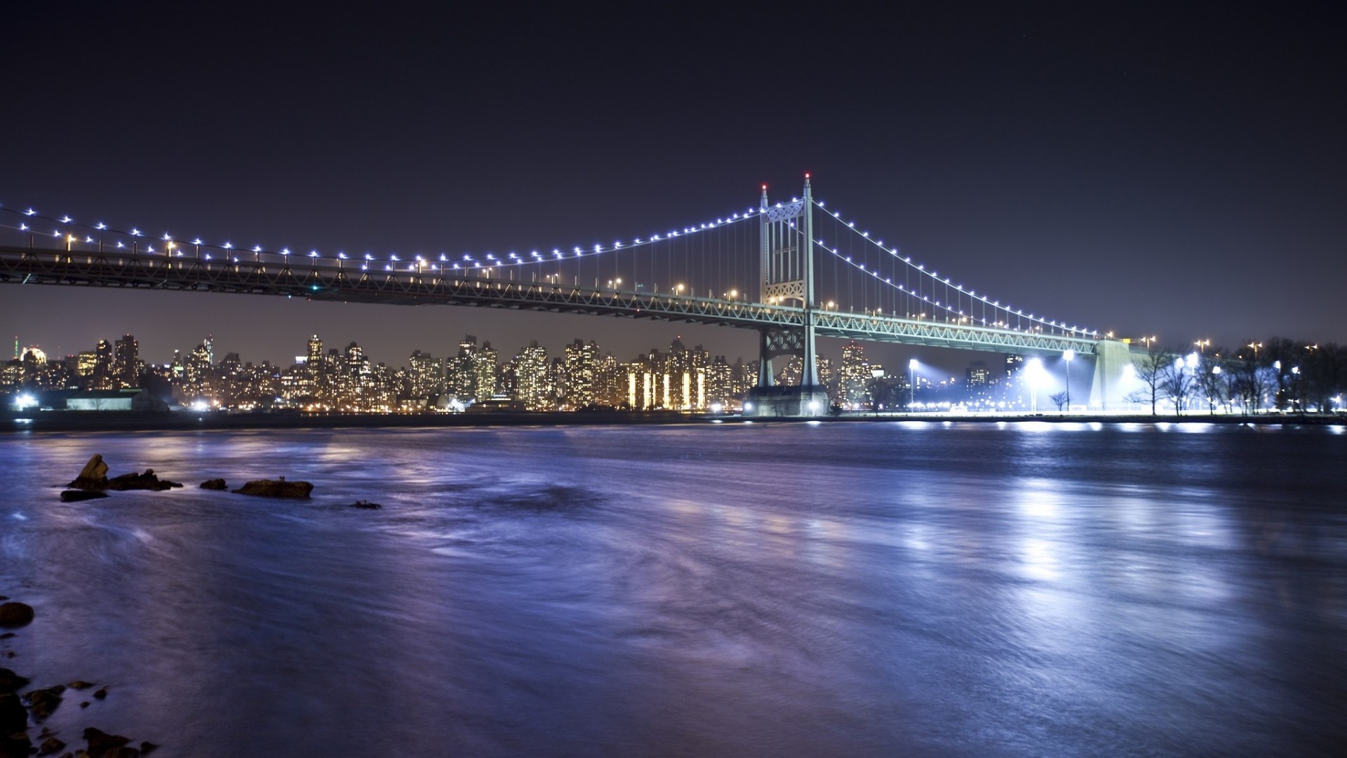 east river brücke new york city nachtstadt meerenge