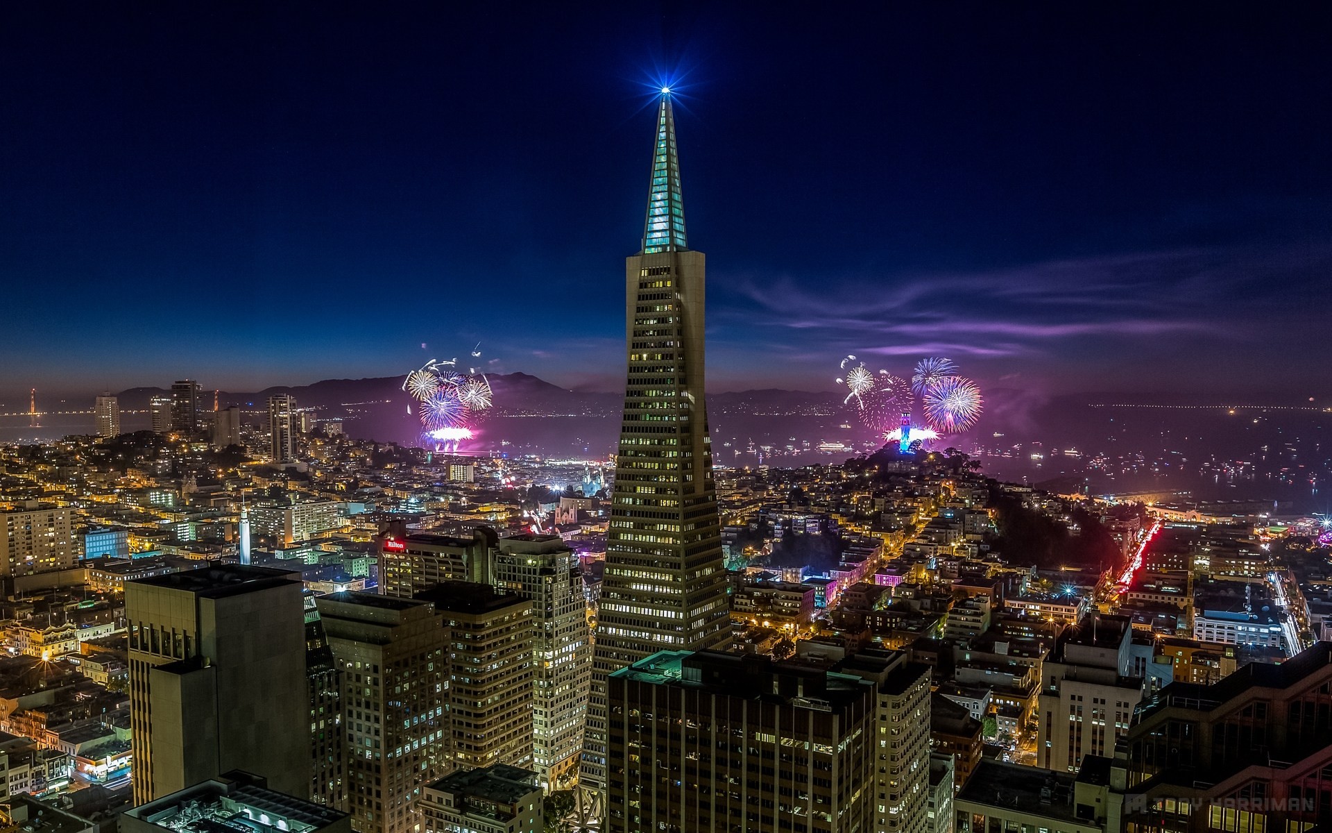 luci california san francisco notte cielo usa vacanza grattacieli fuochi d artificio città casa blu costruzione illuminazione