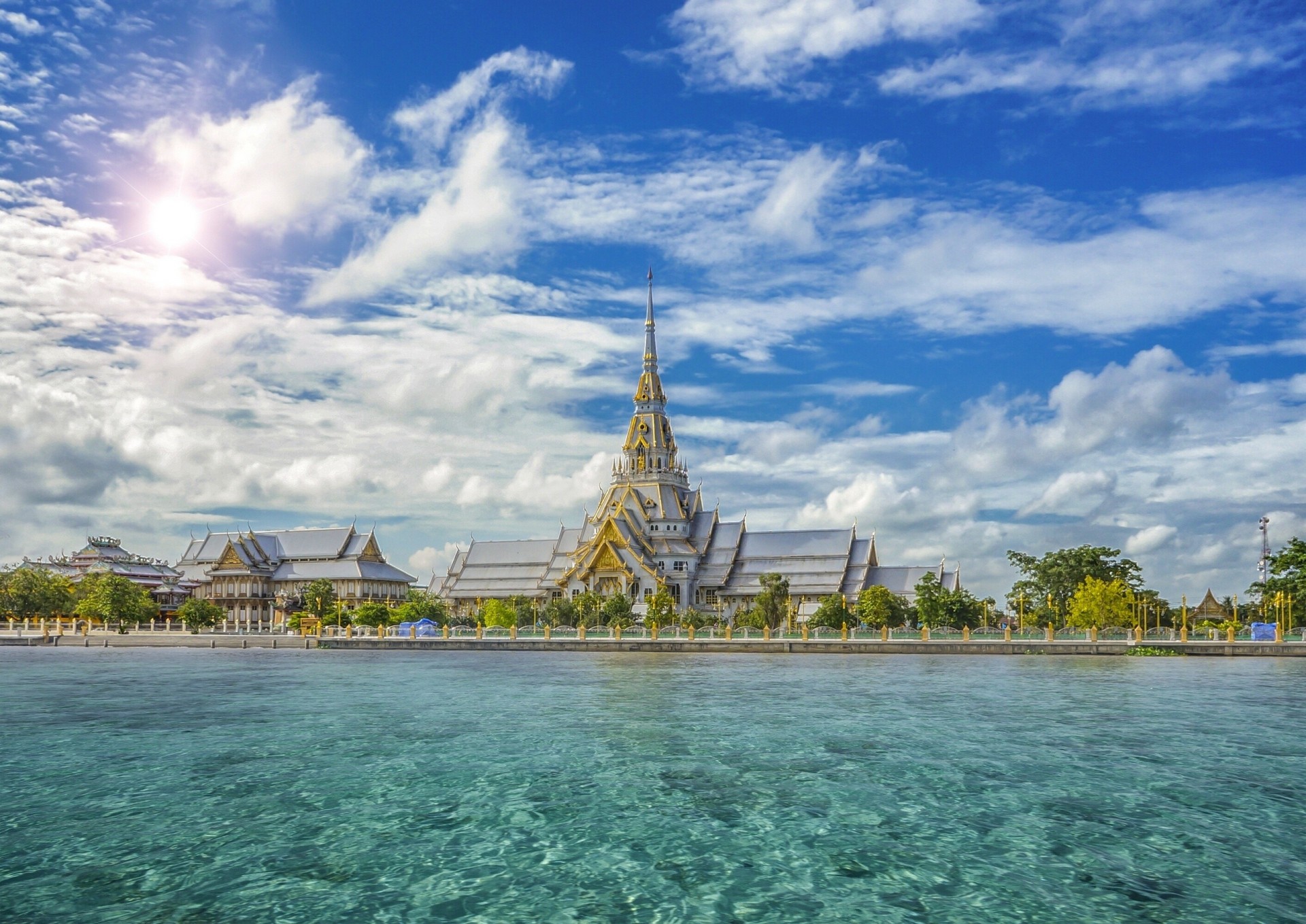 temple water thailand to slides embankment