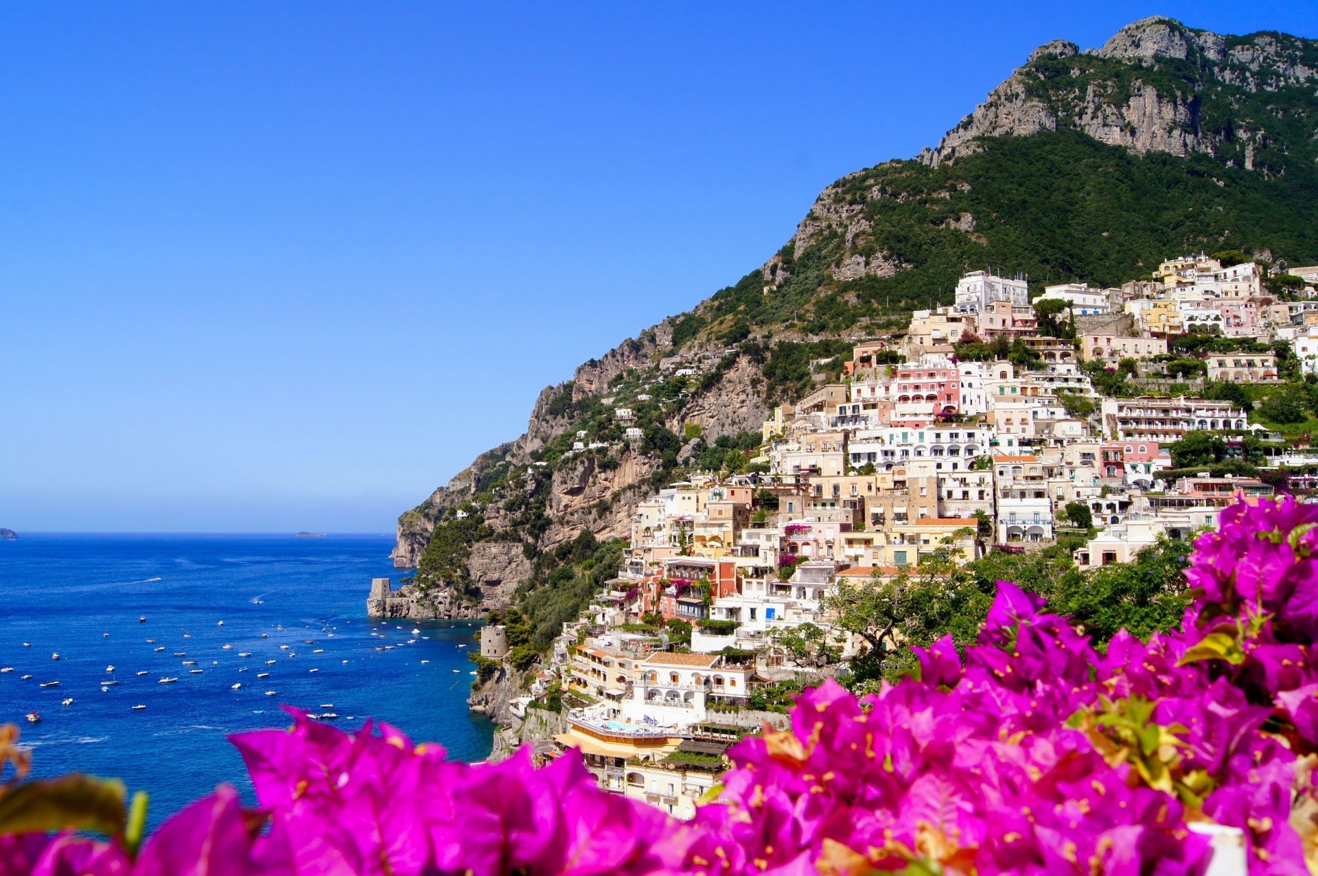 italy amalfi coast flower building gulf rock