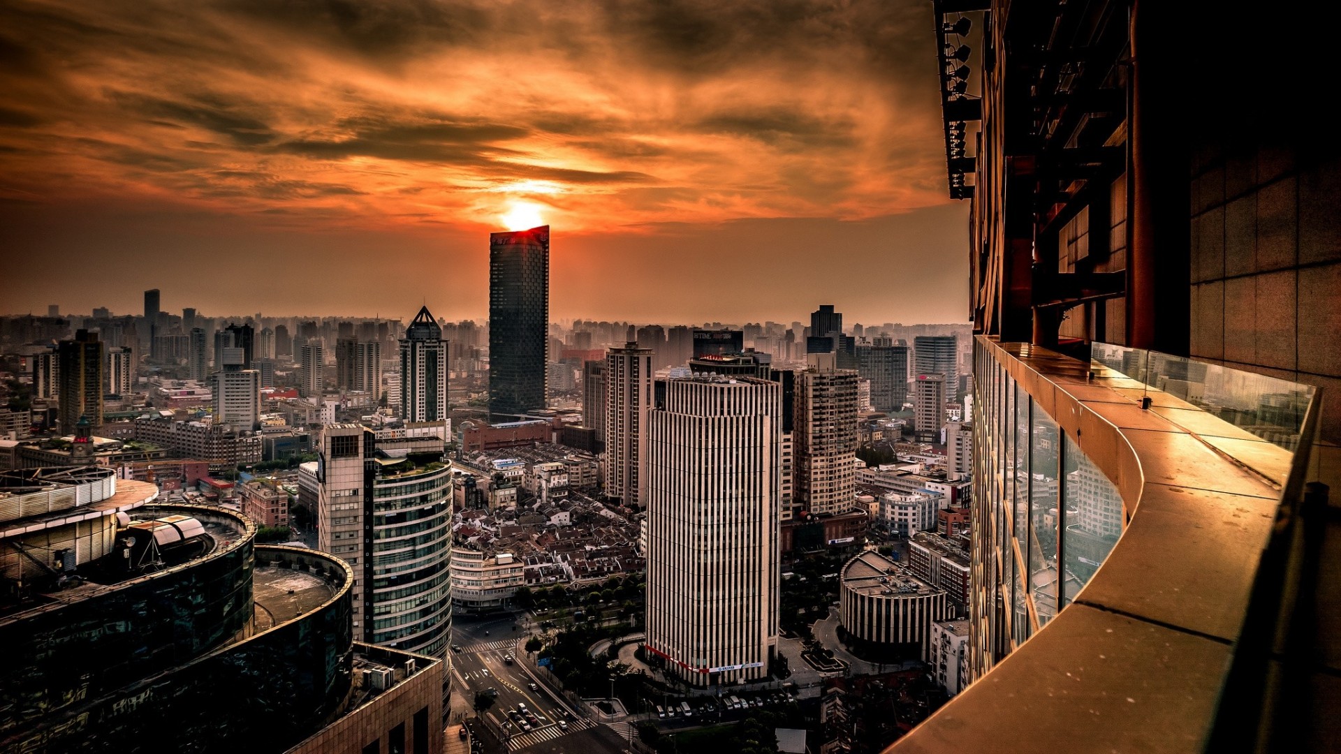 coucher de soleil chine shanghai panorama bâtiment huangpu