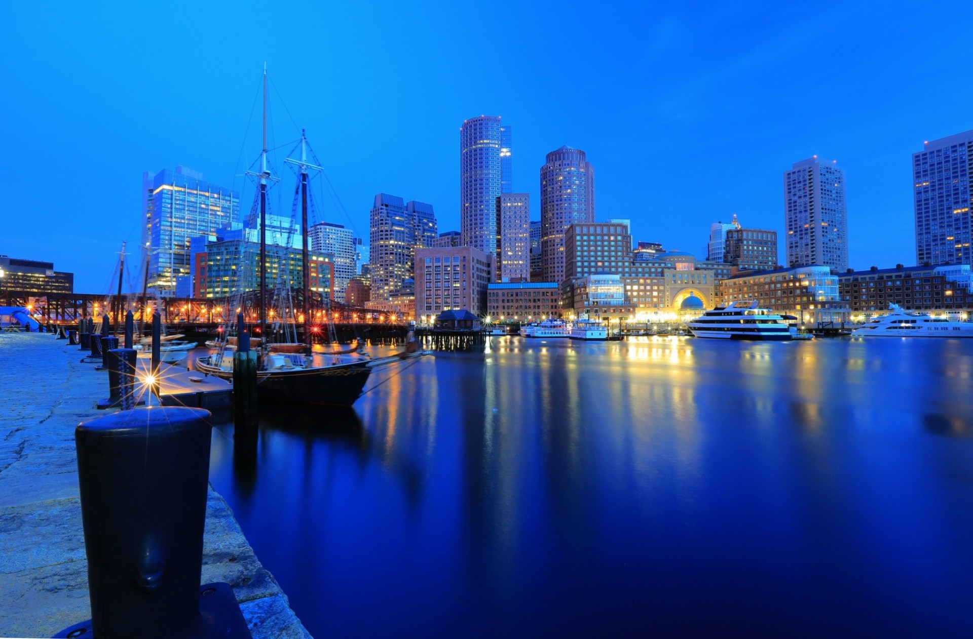 yacht harbor boston ma building pier night city embankment