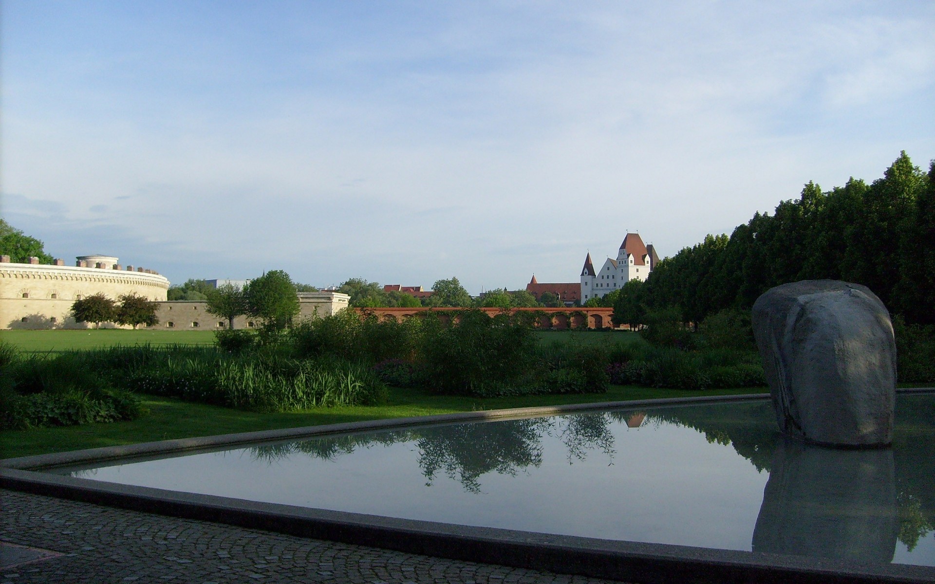 sperren morgen stadt wasser reflexion park deutschland stein