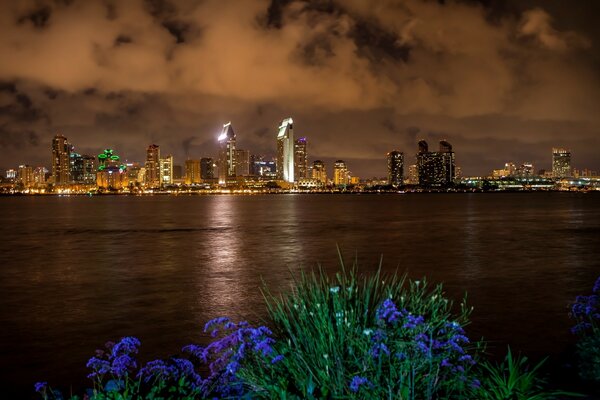 Vista nocturna del río en San Diego