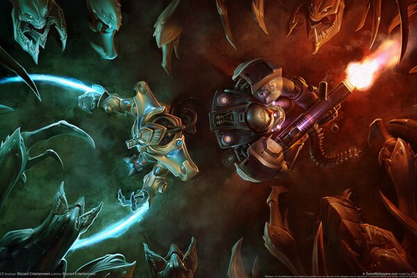 Starcraft 2 battle top view. magic