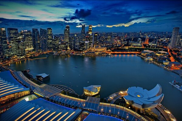 Nacht Singapur. Draufsicht