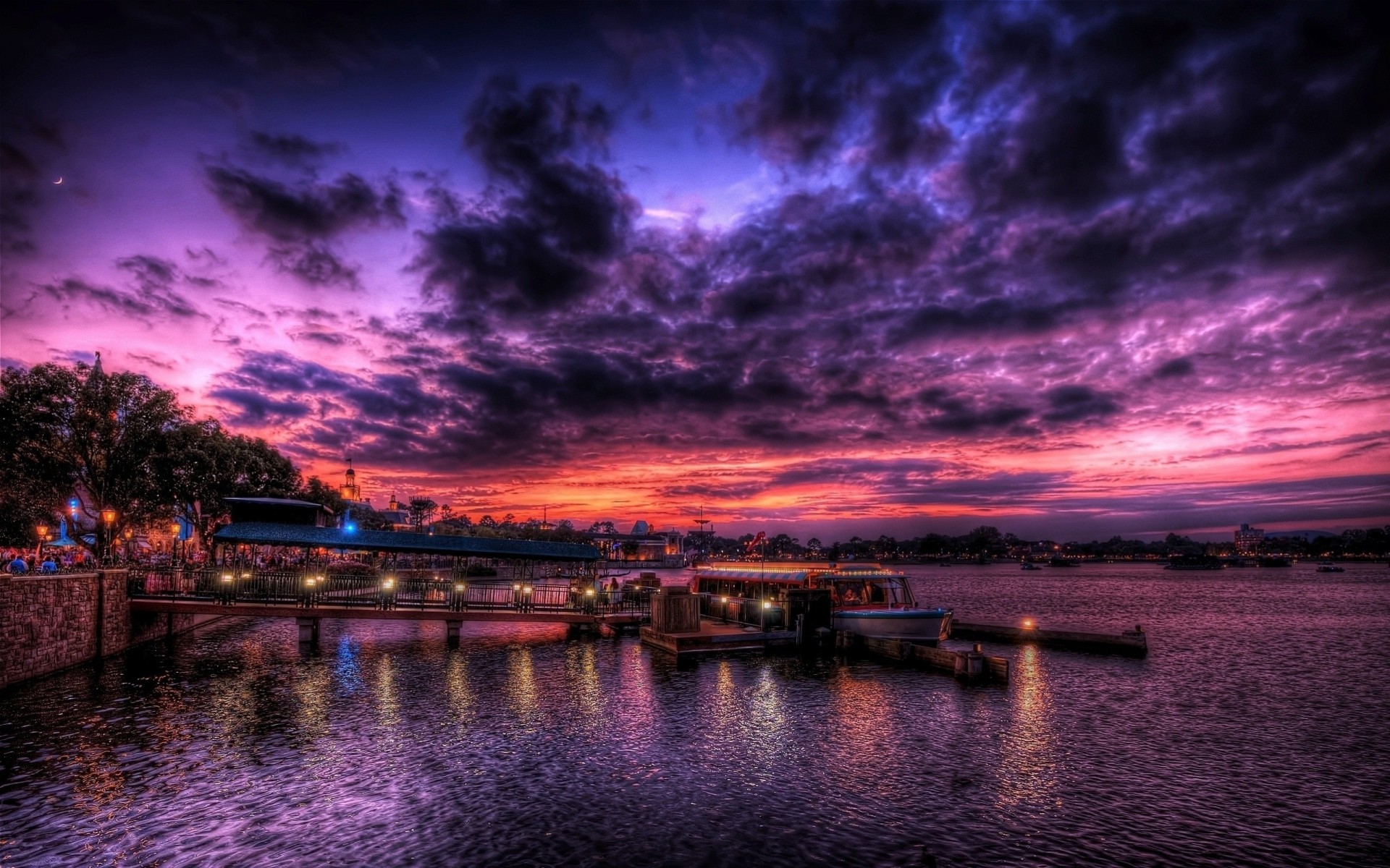 night light town the port sky sea hdr