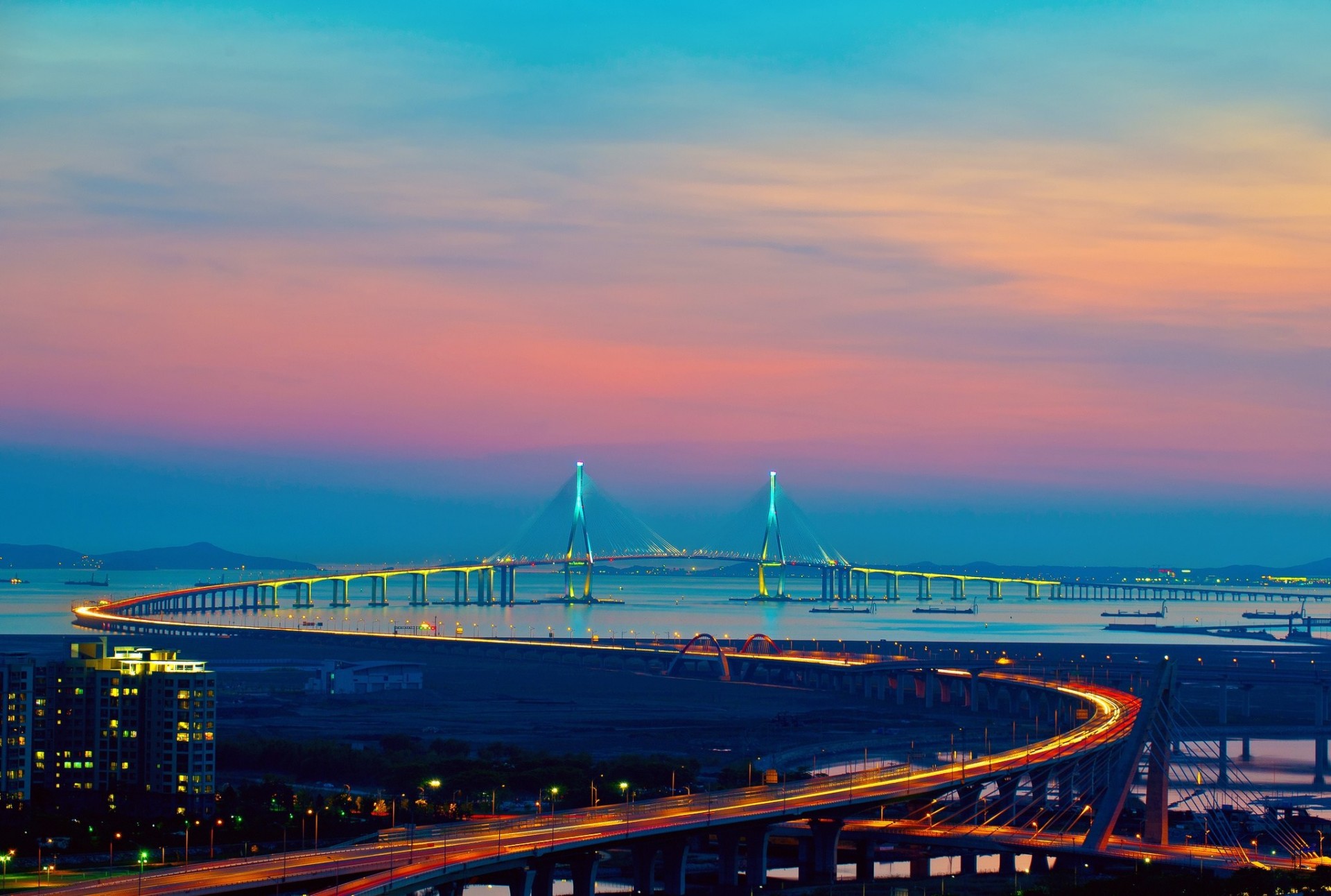 lights bridge korea town incheon