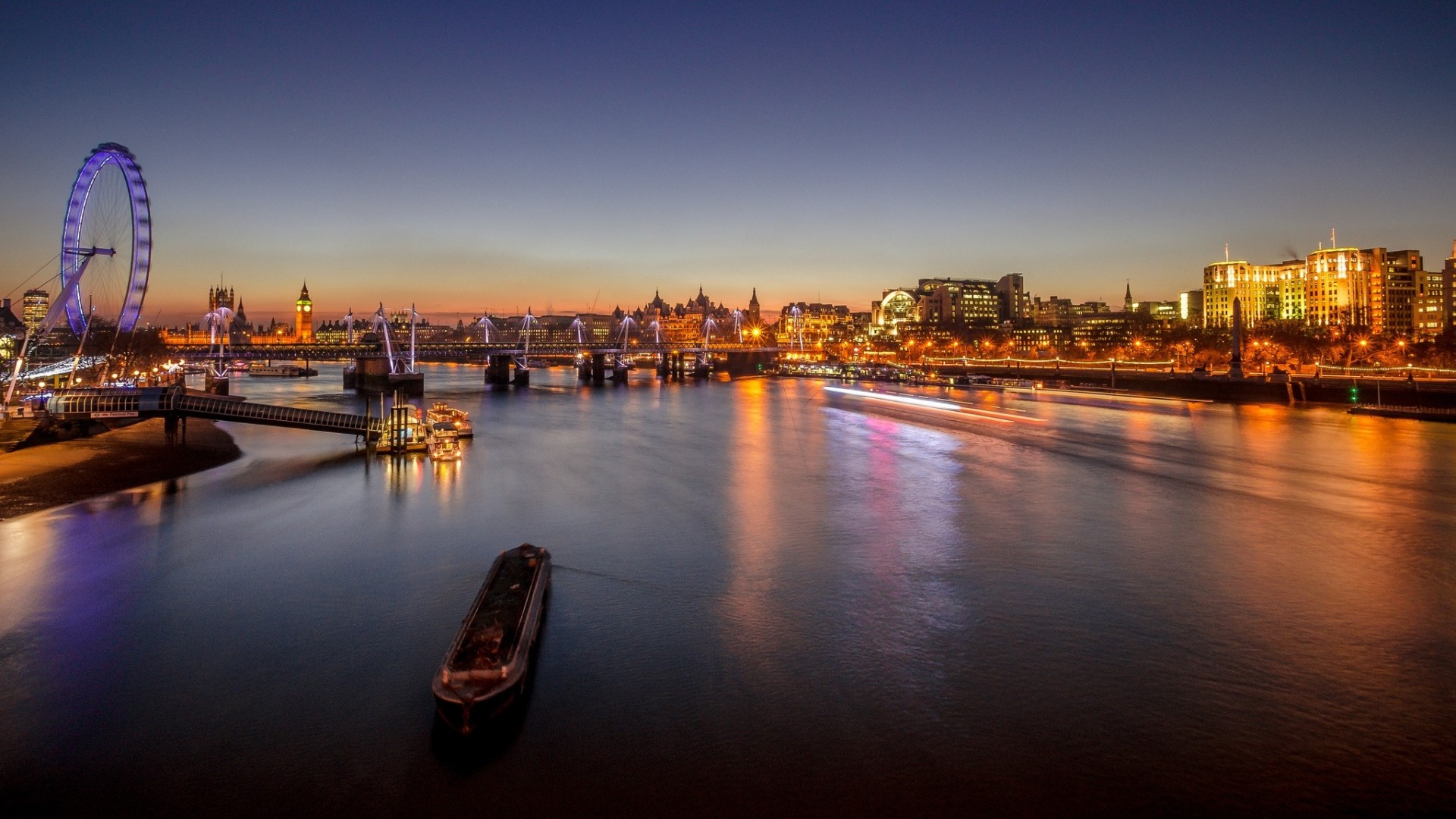 luci notte fiume città ruota panoramica londra