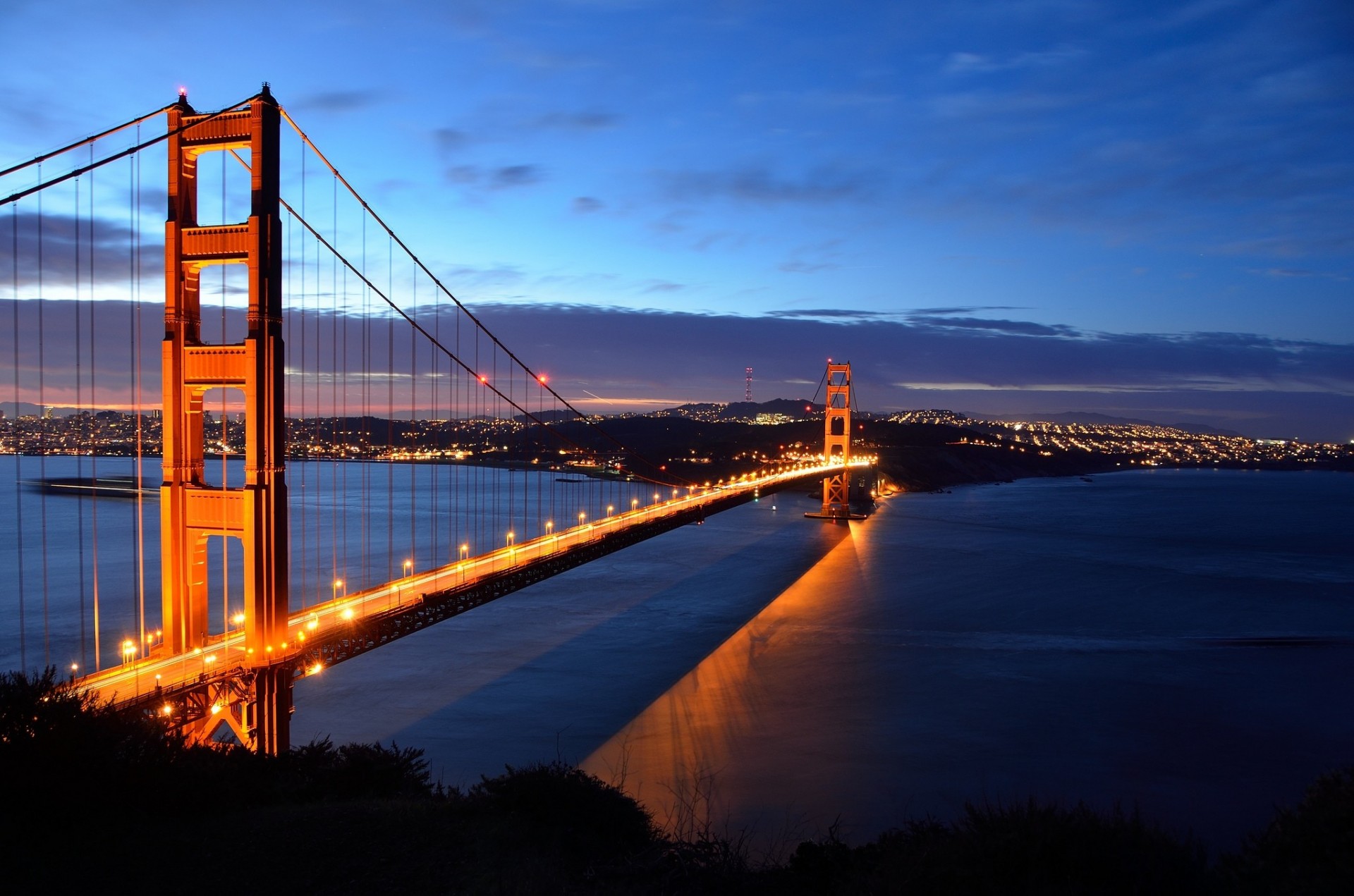 puente iluminación noche san francisco estados unidos estrecho golden gate california