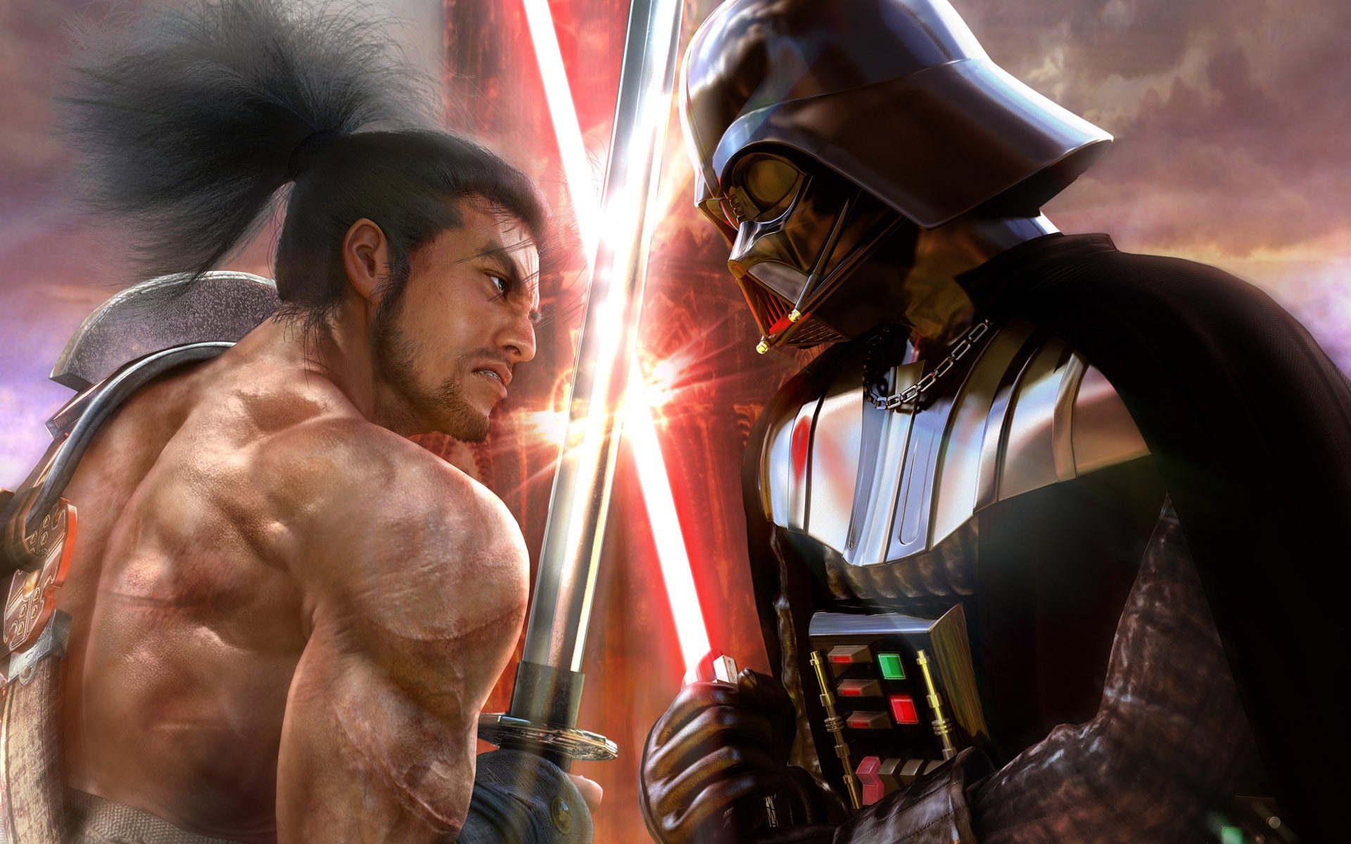 darth vader vs samurai star wars espadas katana batalla en espadas alma de calibur 4