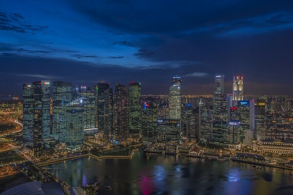 Panorama of large skyscrapers in Singapore