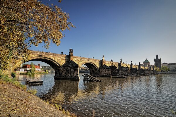 Charles Bridge landscape in Prague in autumn