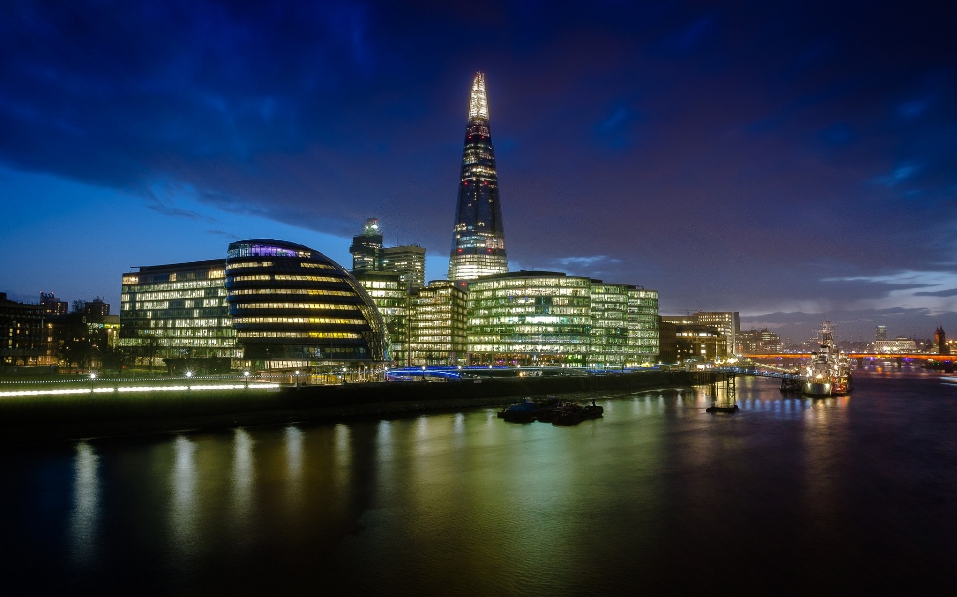 lights london night river town