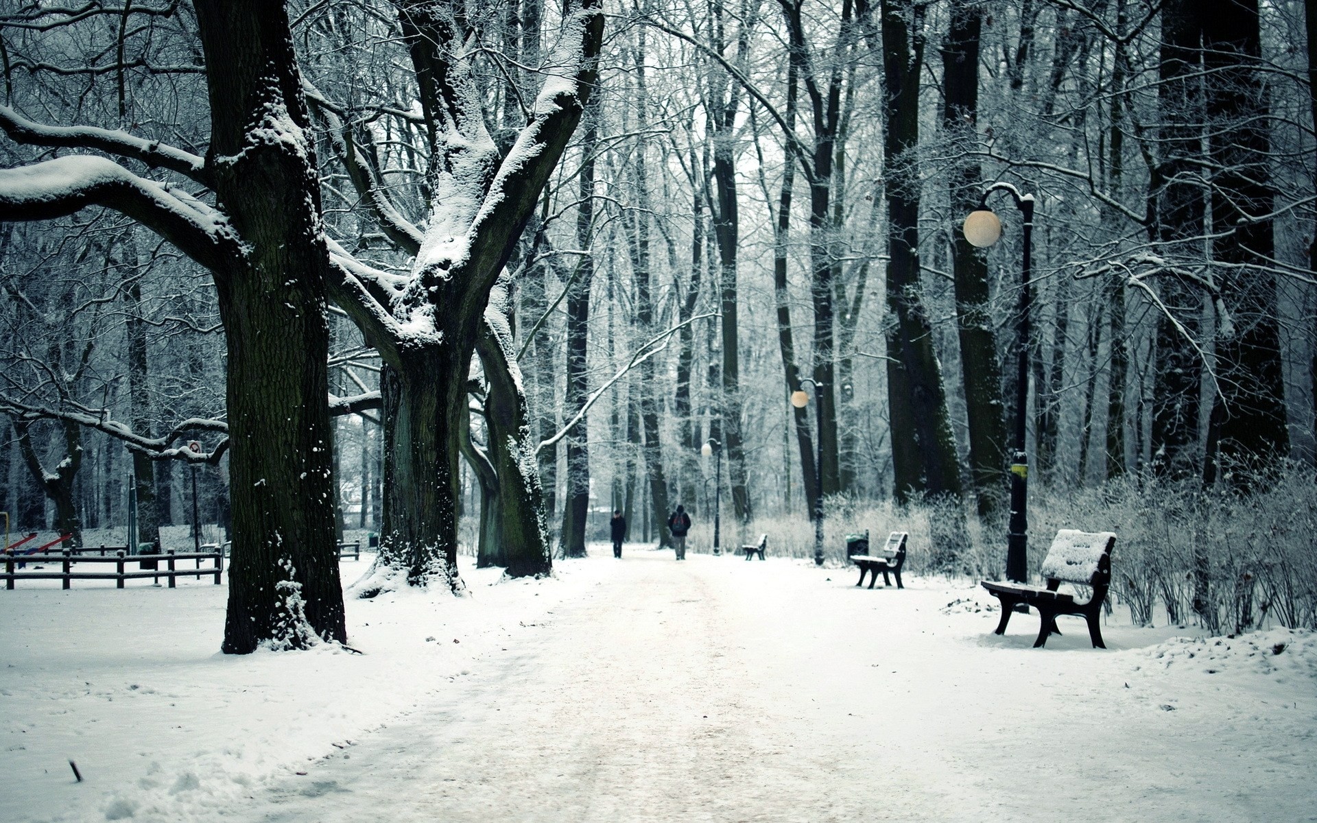 parco inverno città panchine