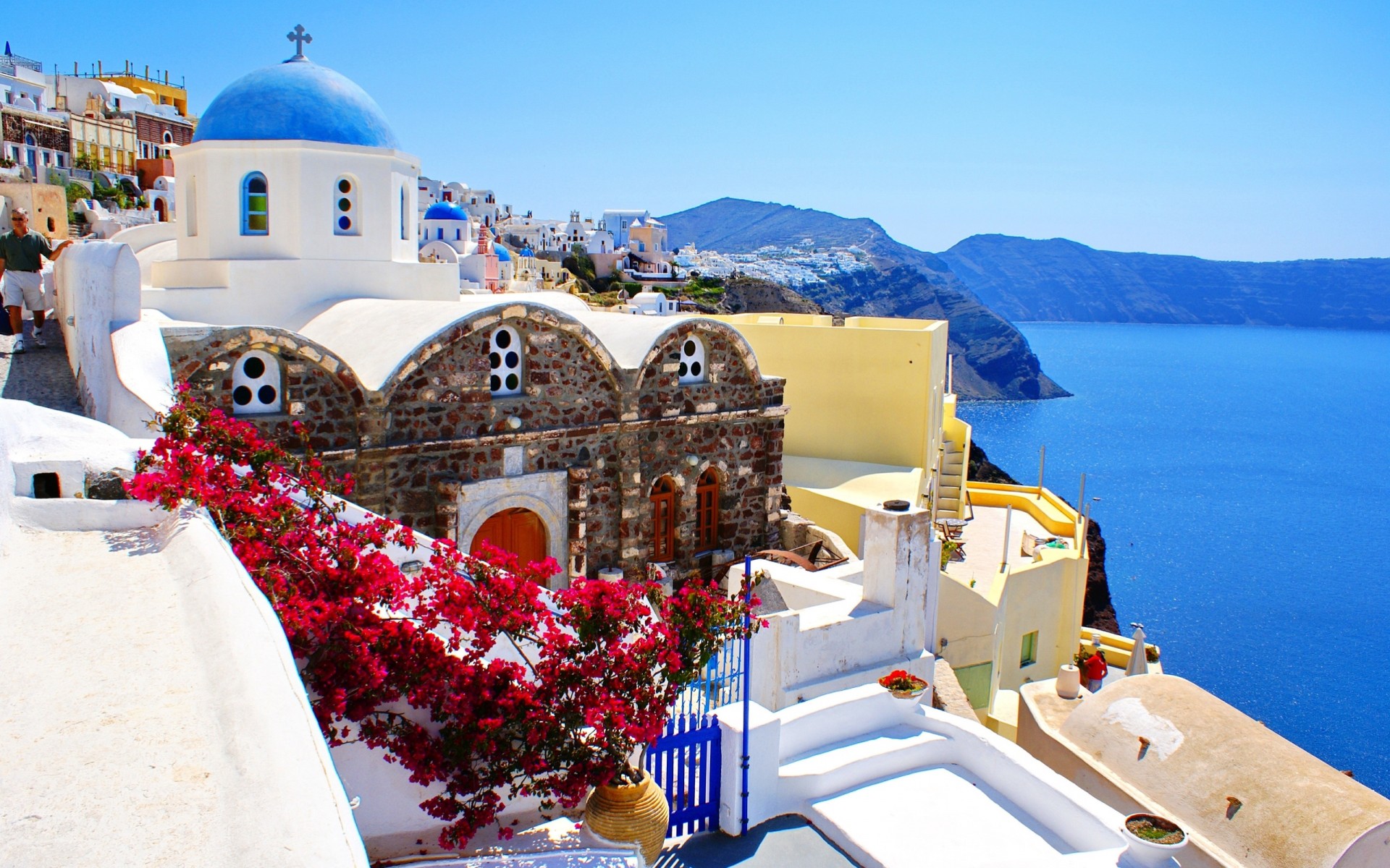 landschaft natur meer santorini griechenland häuser