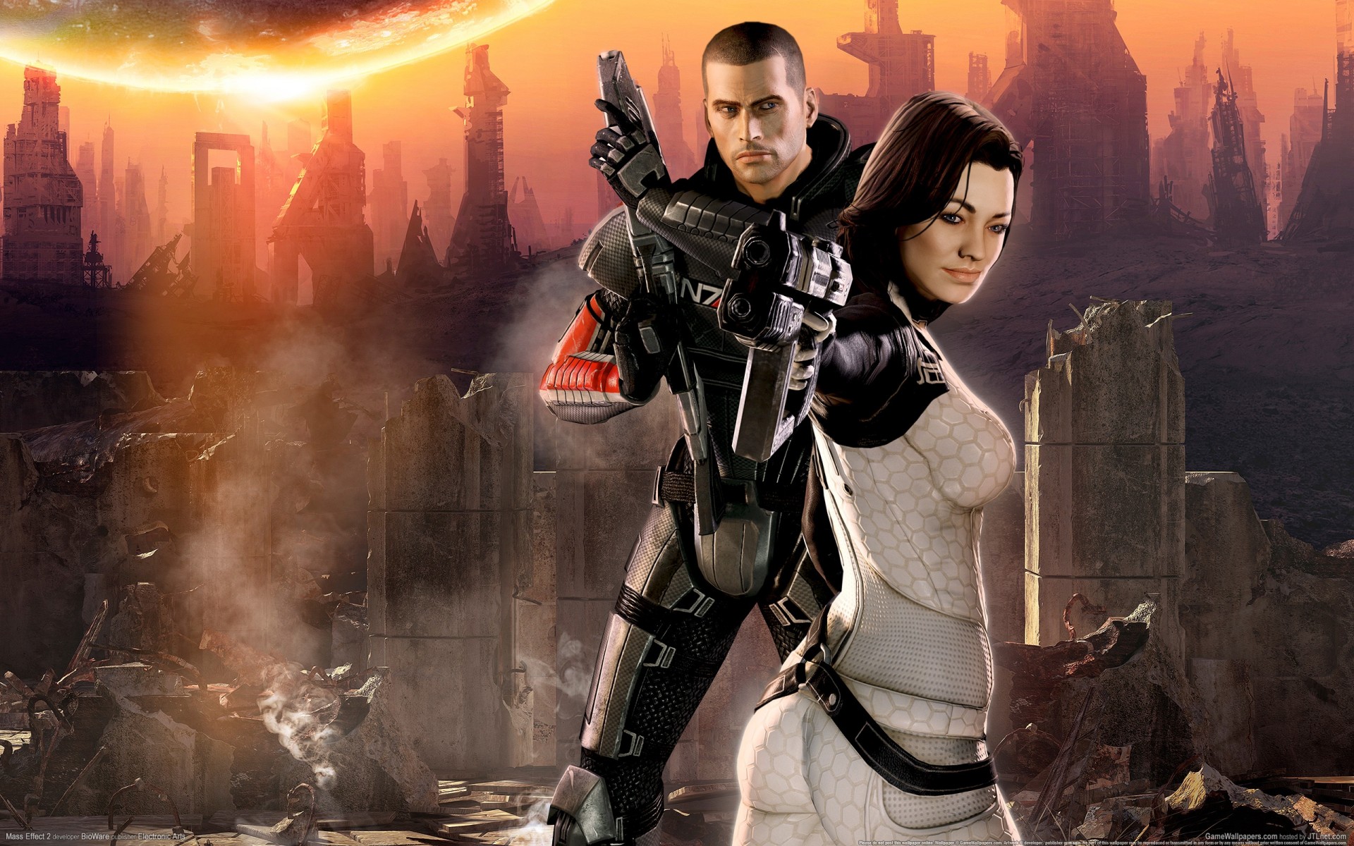 mass effect 2 bioware gamewallpapers е.а. cg джон шепард miranda lawson карти