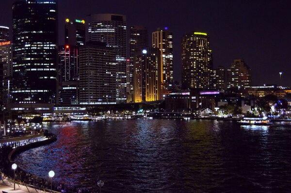 Sydney at night with multiple lights