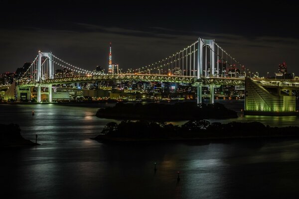 Pont arc-en-ciel japonais la nuit