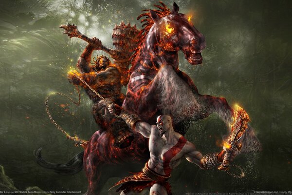 The battle of the gods. A rider on a horse