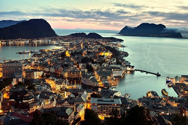 The Norwegian coast in sunset splendor