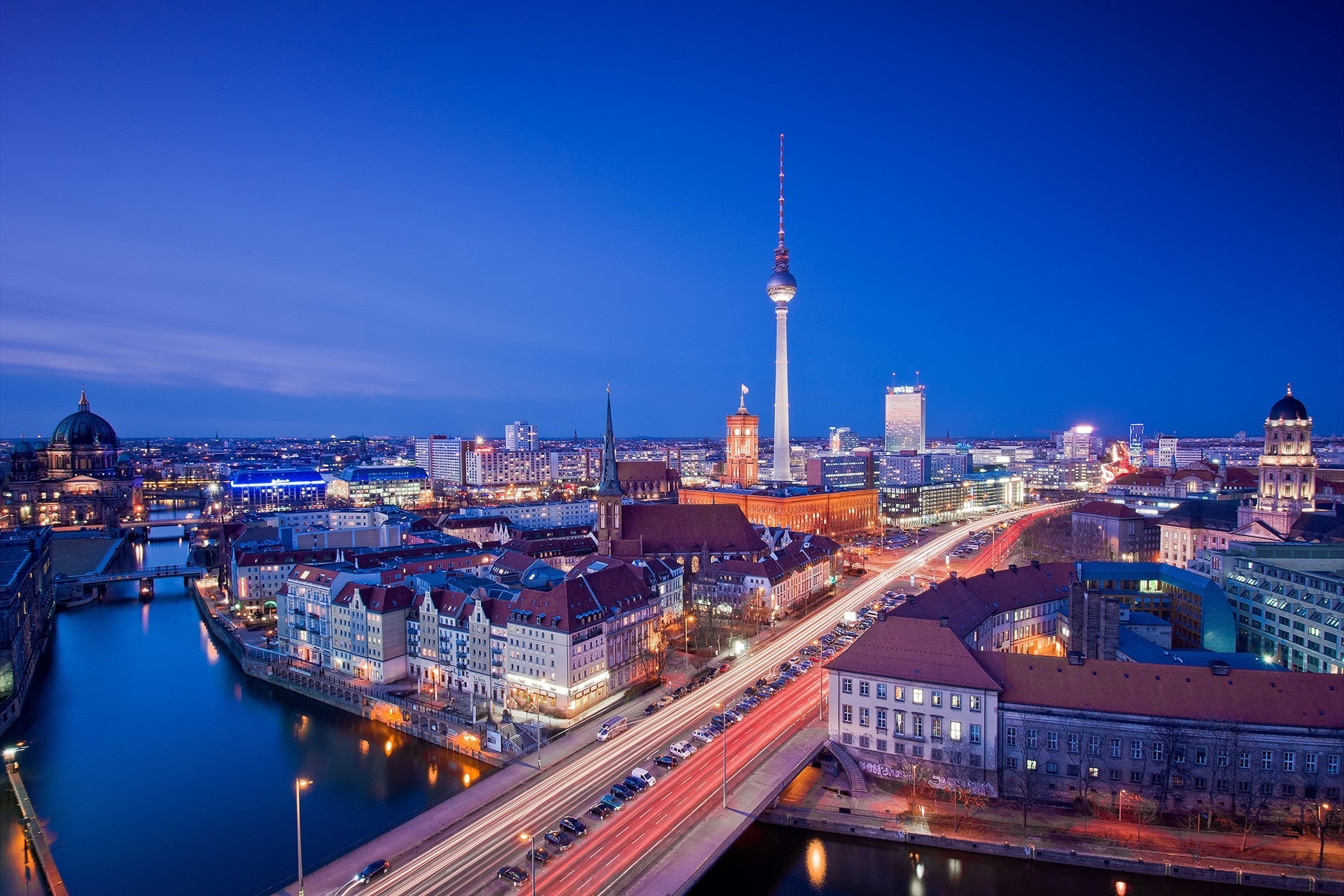 lichter fluss brücke berlin stadt nacht straße