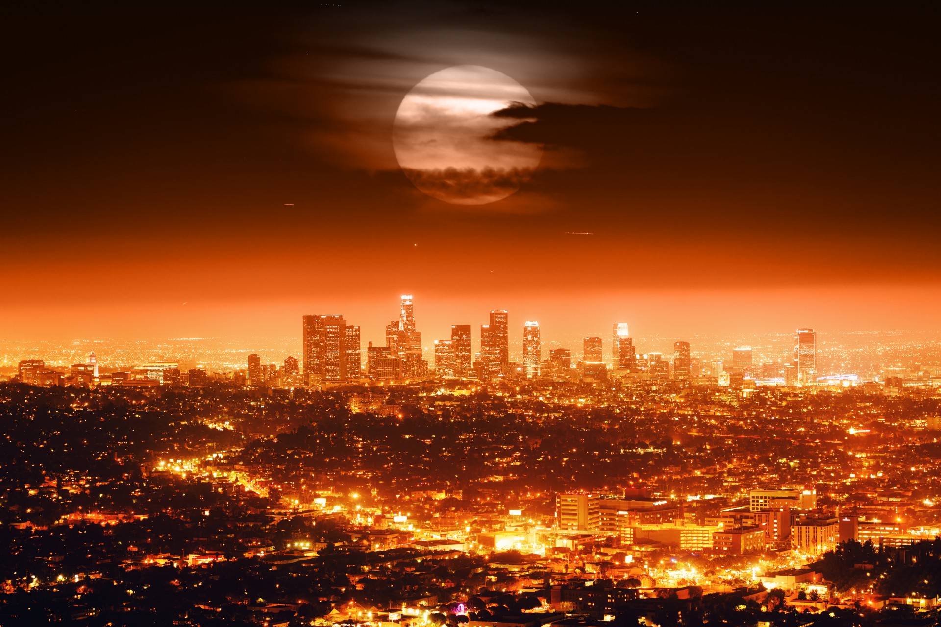 usa zarys noc los angeles reflektory miasto