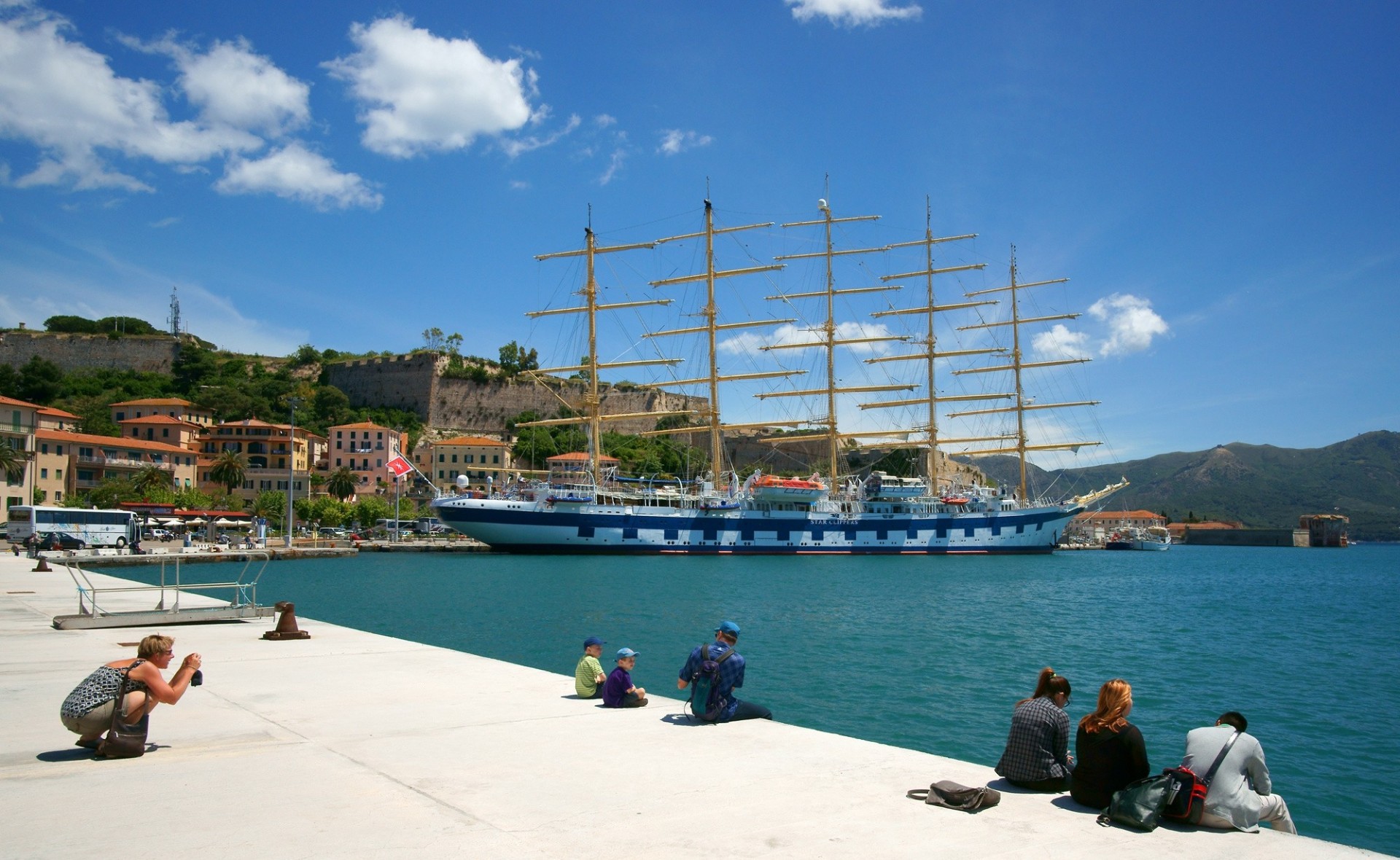 italy elba island firenze tuscany harbor the port sailboats royal clipper embankment portoferraio