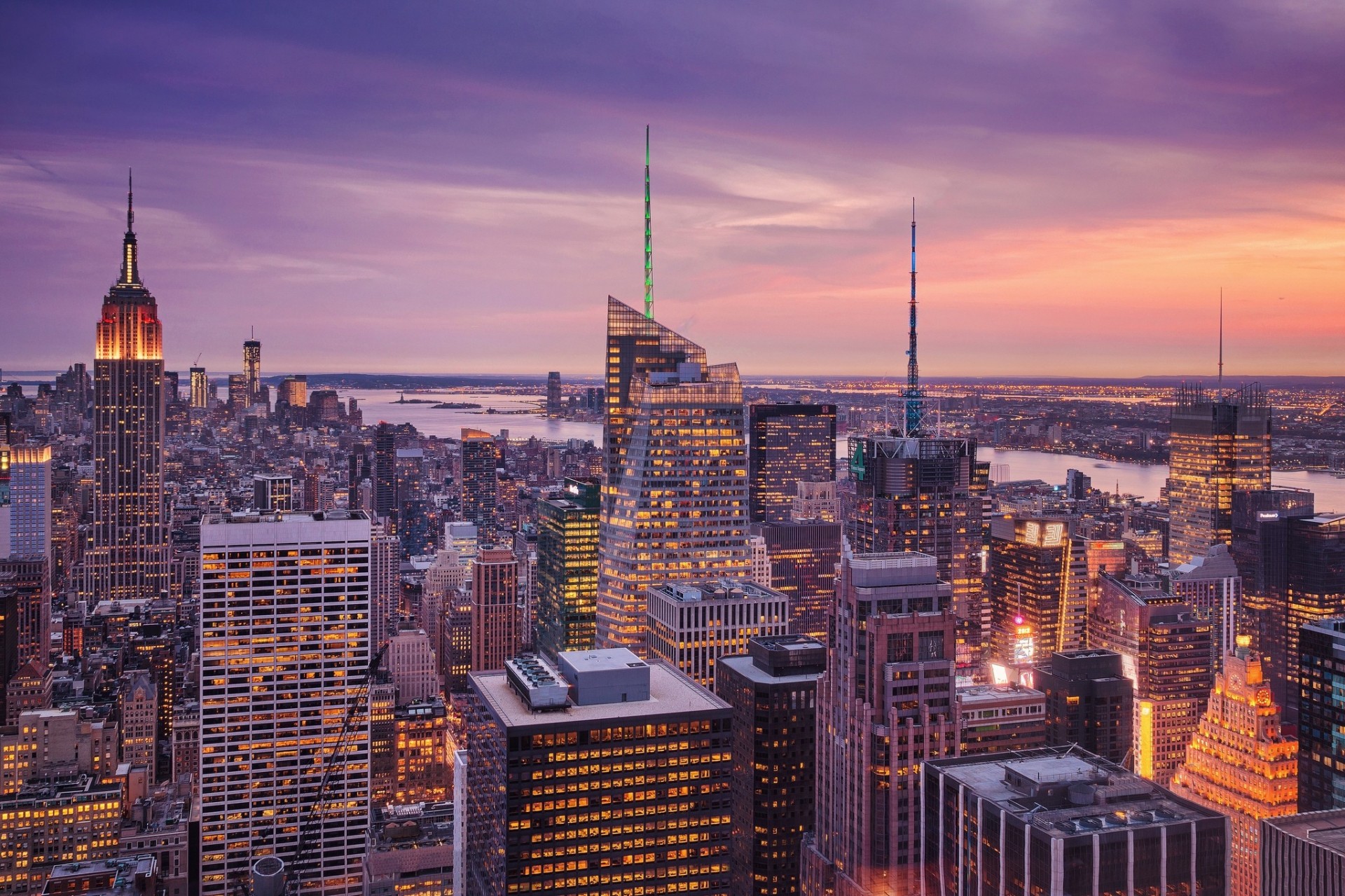 lumières rivière coucher de soleil new york ville nuit hudson usa maisons