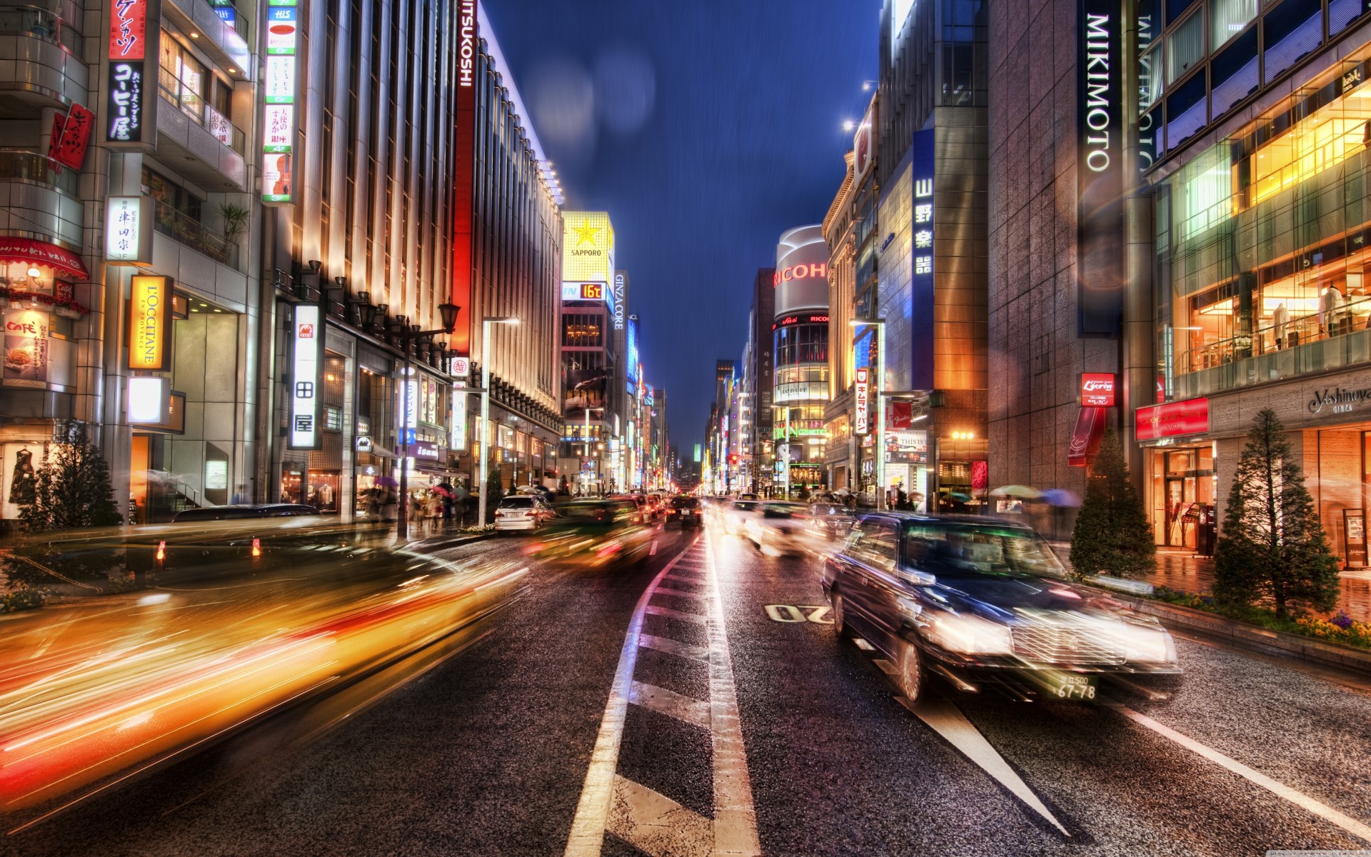 tokyo street night rain japan town