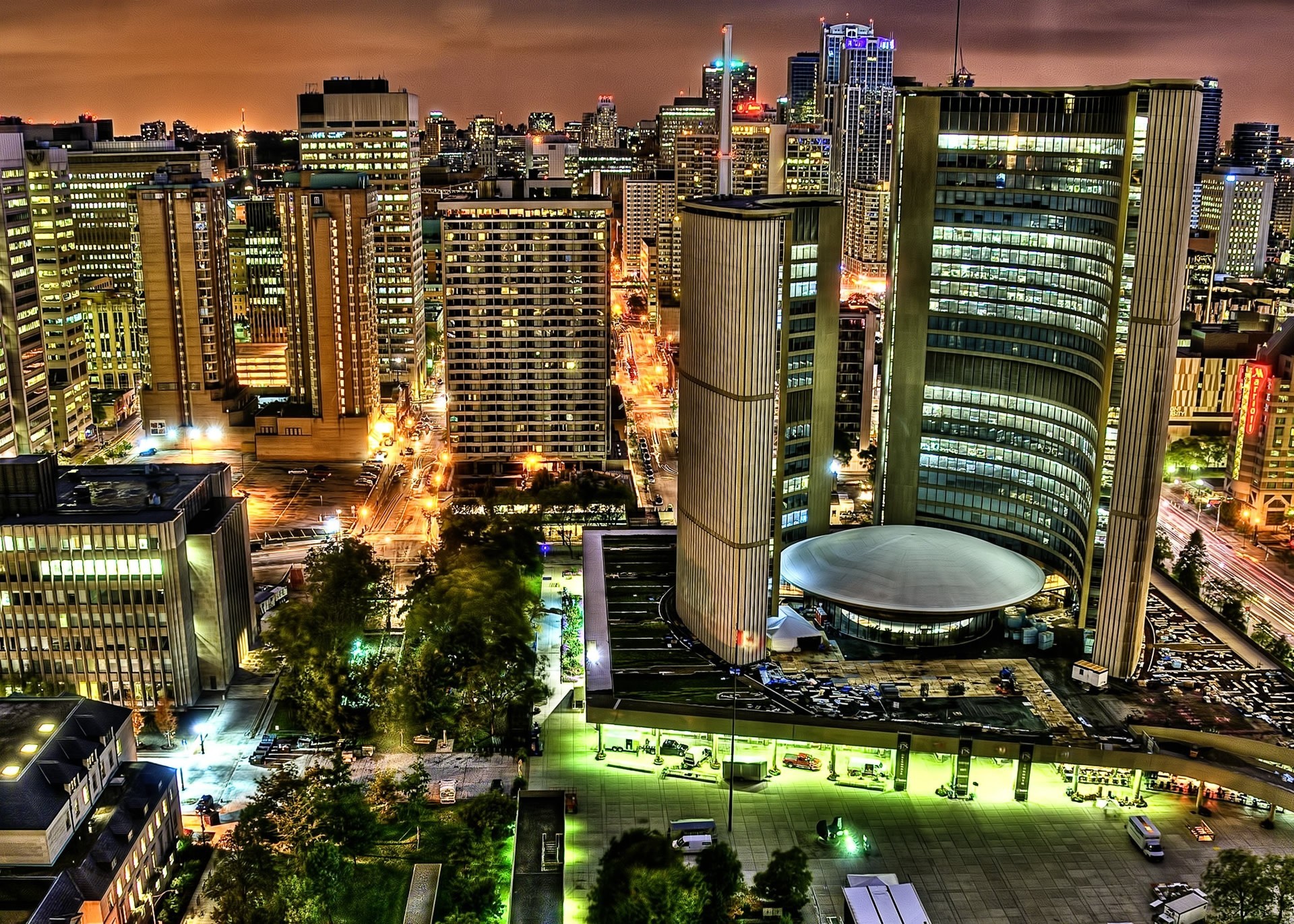 luces noche ciudad canadá