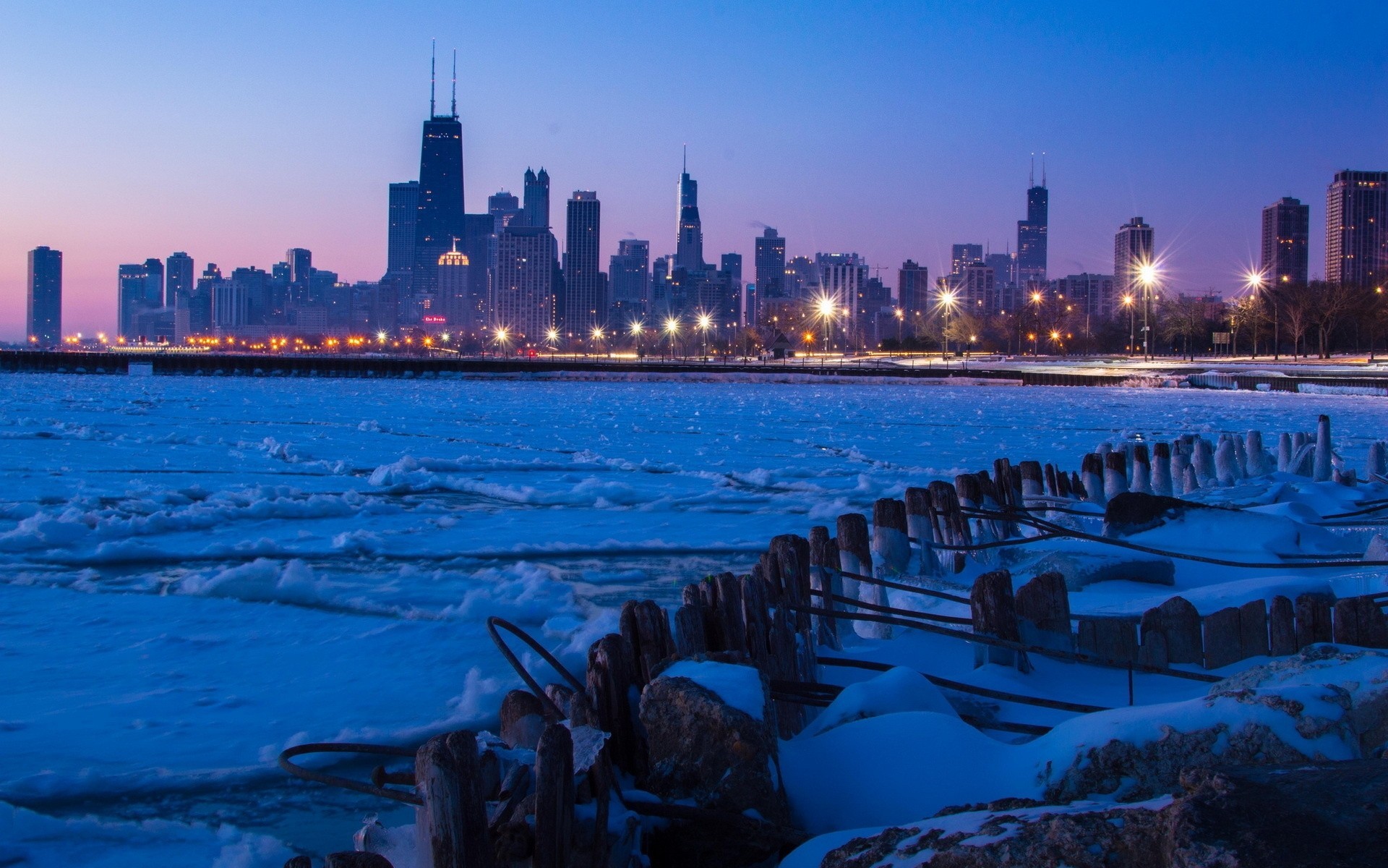 invierno noche ciudad chicago