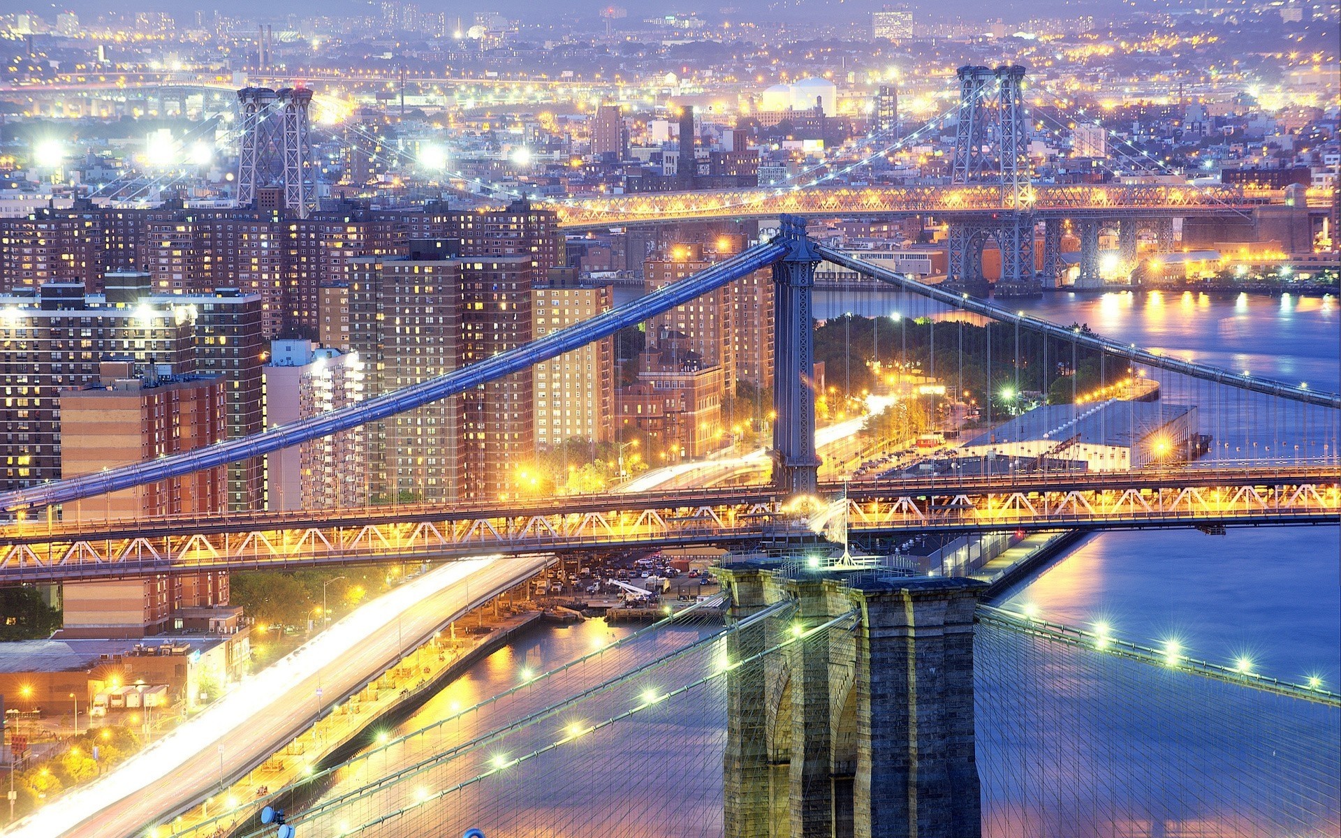 luz noche puente azul nueva york ciudad