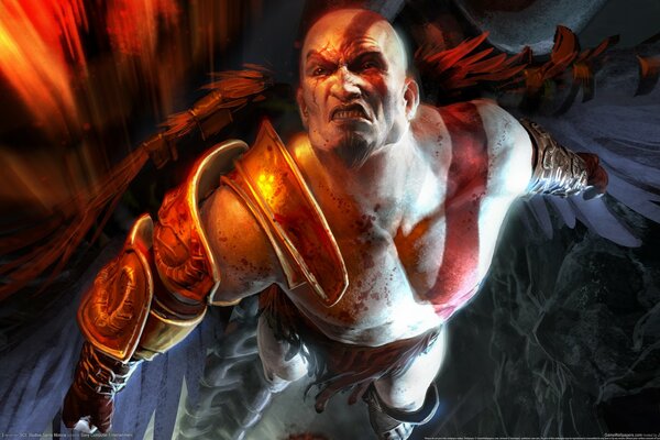 Kratos z bóg wojny 3 z rozpostartymi skrzydłami
